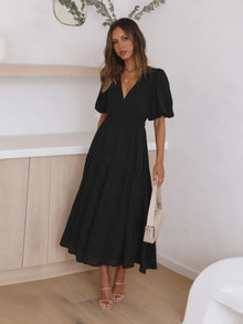 Persephone Tiered Surplice Half Sleeve Midi Dress — thumbnail 15