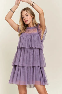 Aphrodite Layered Ruffled Cap Sleeve Mesh Dress — thumbnail 4