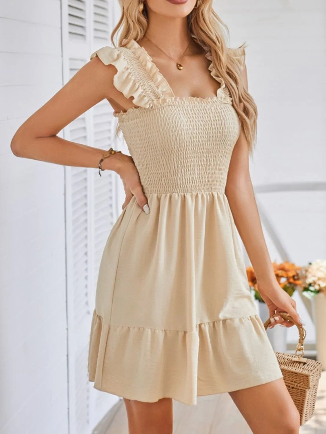 Hathor Smocked Square Neck Wide Strap Dress — view 4
