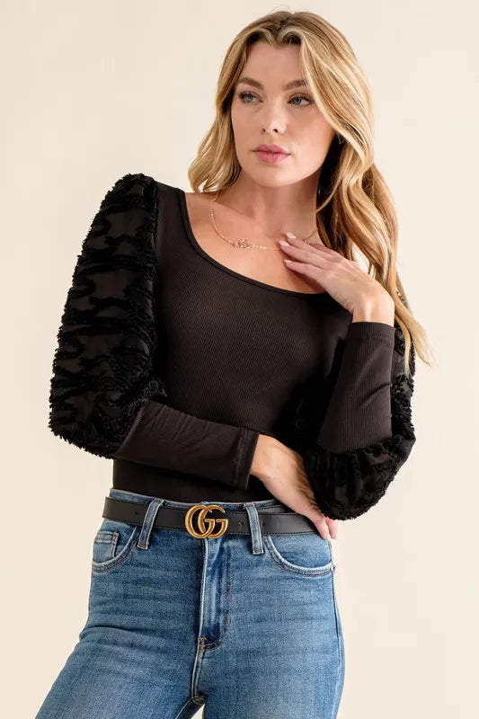 Bastet Textured Puff Sleeve Bodysuit — view 4