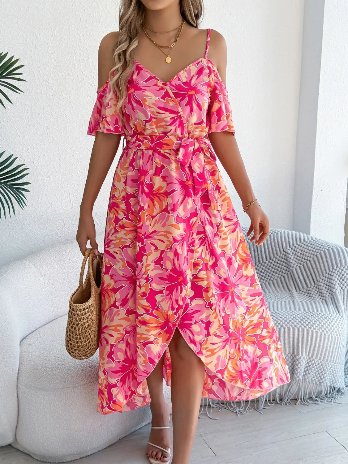 Venus Printed Cold Shoulder Midi Cami Dress — view 9