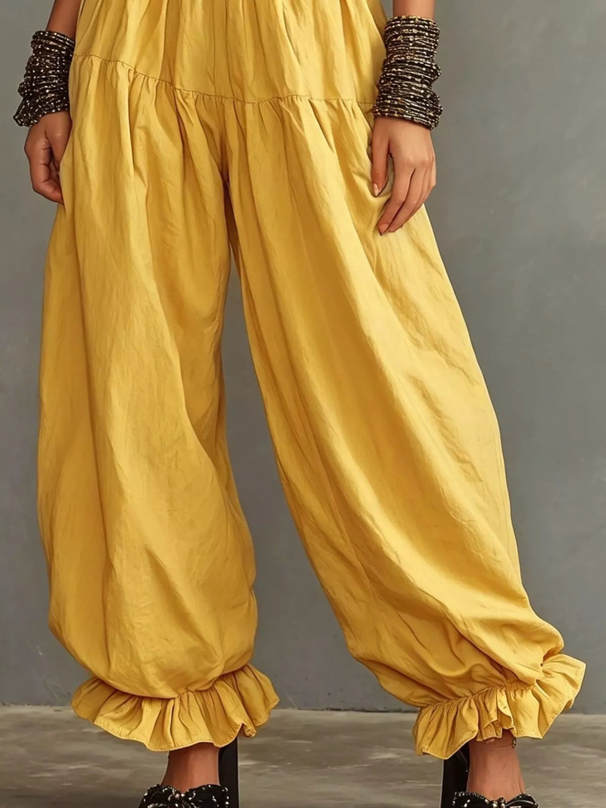 Bastet Smocked Ruffle Hem Wide Leg Pants — view 8