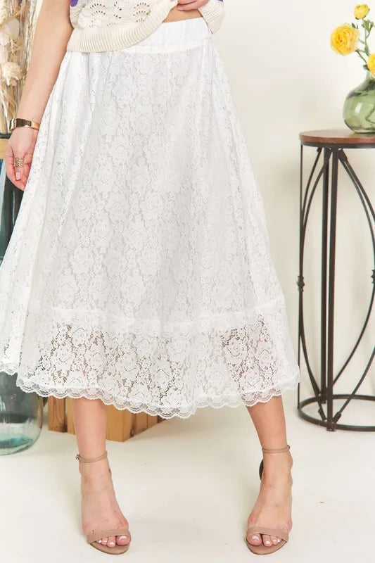 Selene Elastic Waist Lace Midi Skirt
