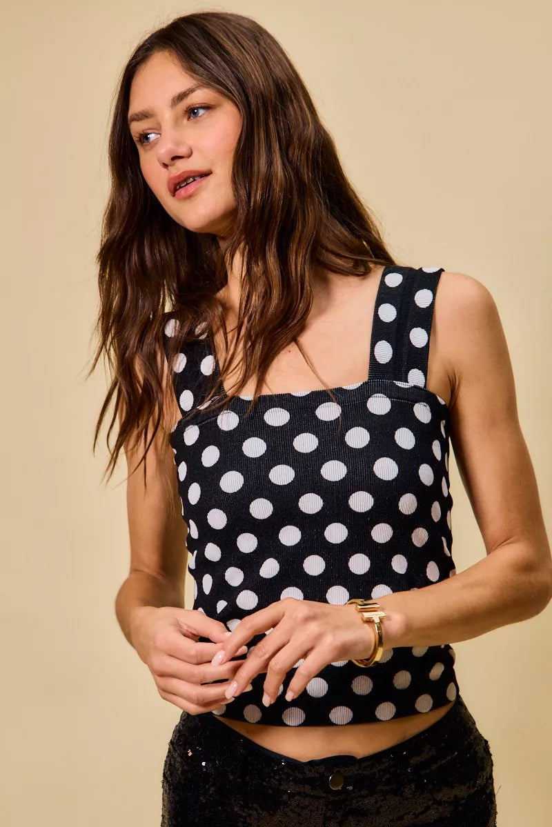 Demeter Polka Dot Knit Crop Seamless Casual Tank — view 4