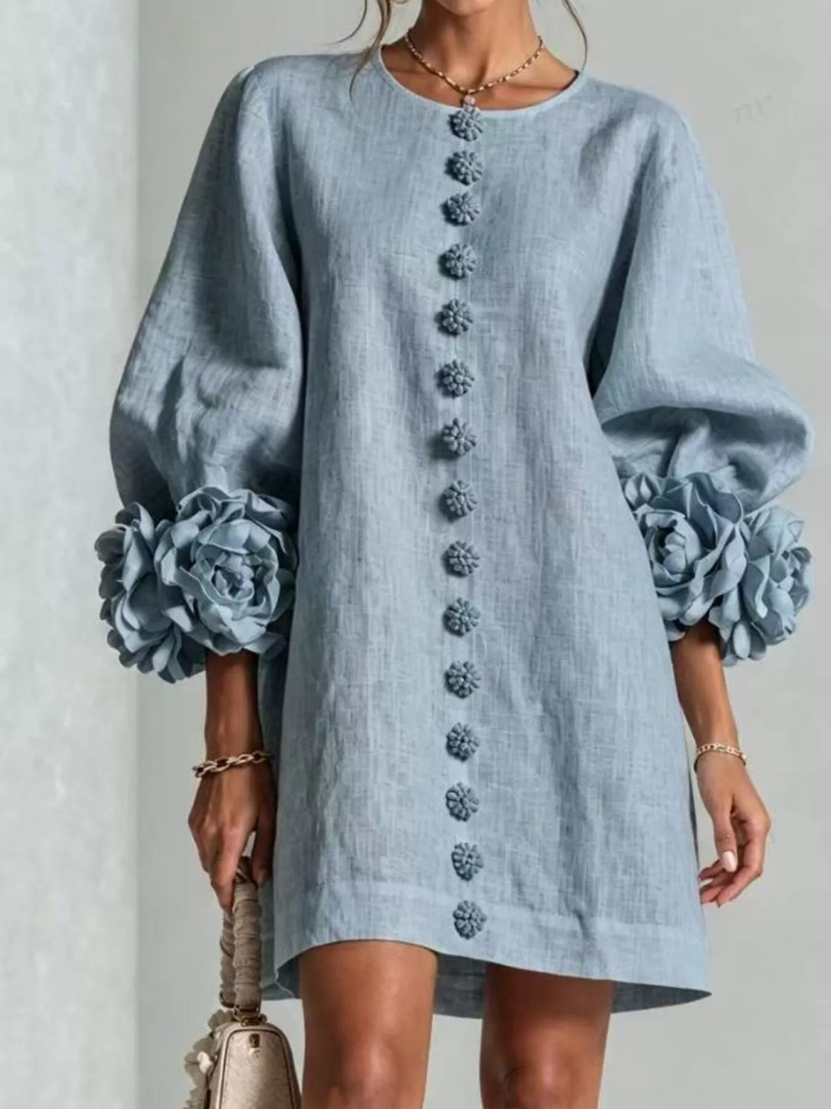 Olwen 3D Floral 3/4 Sleeve Mini Dress — view 17