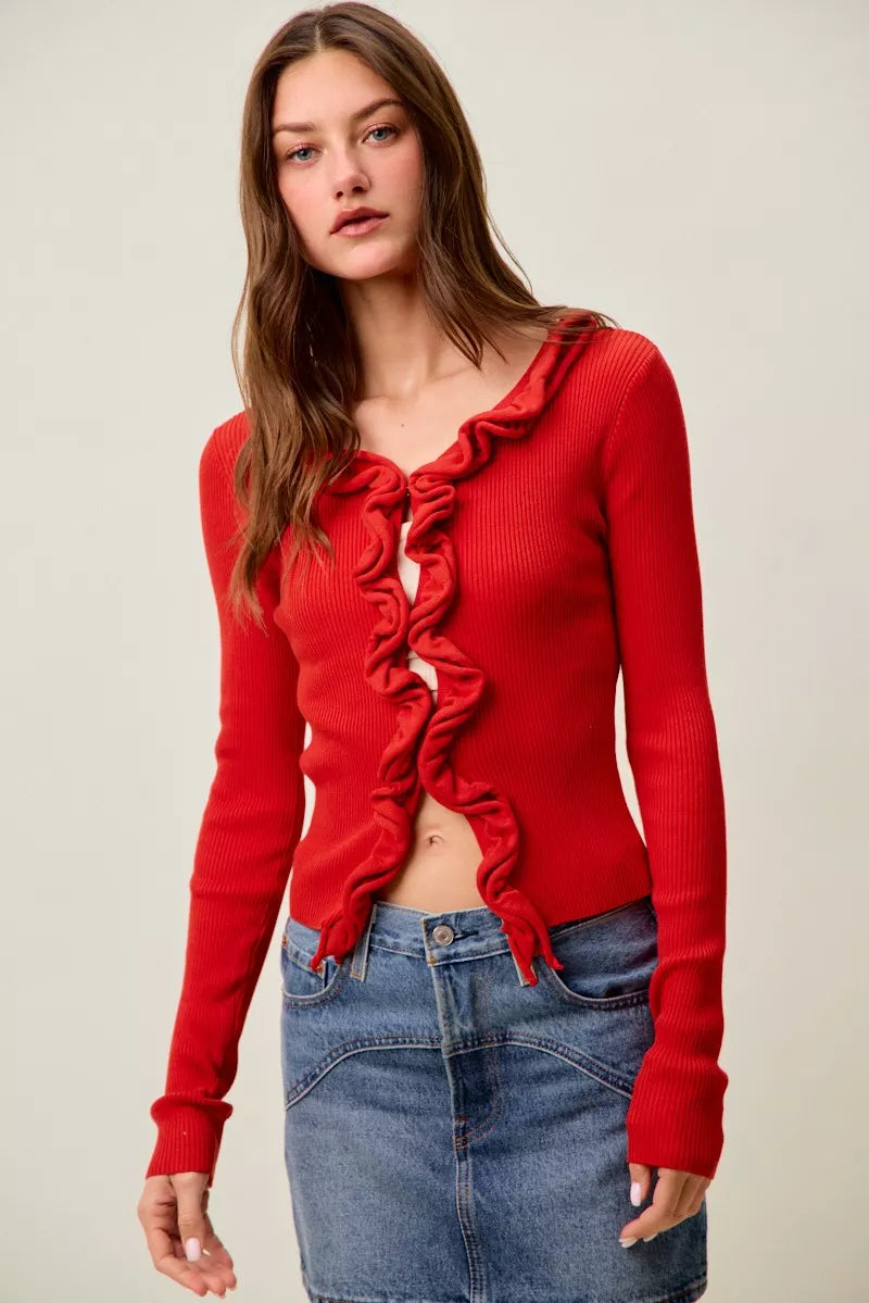 Pele Cascade Ruffle Ribbed Sweater Cardgian — view 24