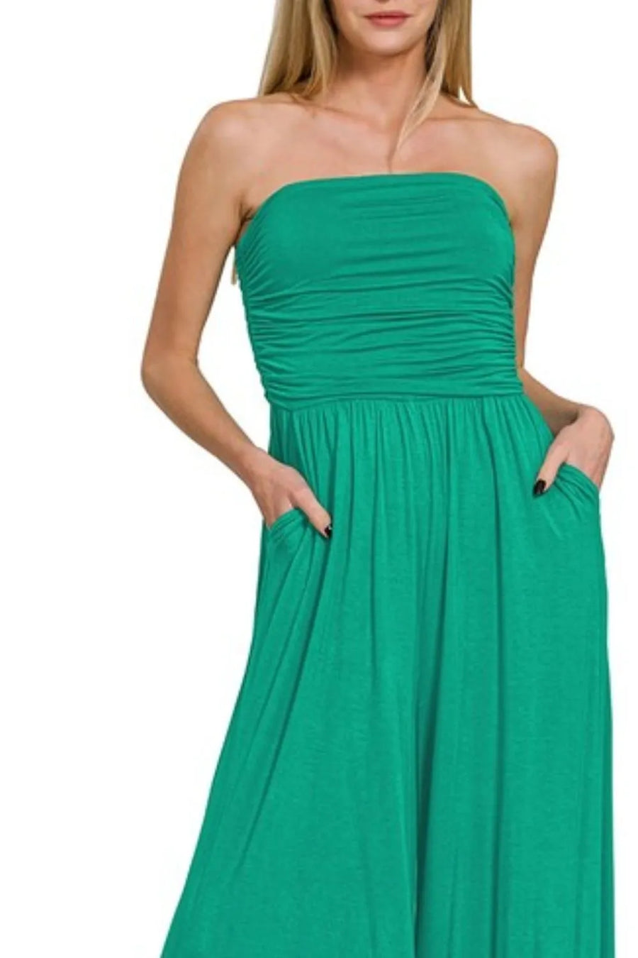 Hera Strapless Wide Leg Jumpsuit styled in the studio