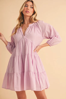Inanna Aemi + Co Notched Balloon Sleeve Tiered Mini Dress — thumbnail 1