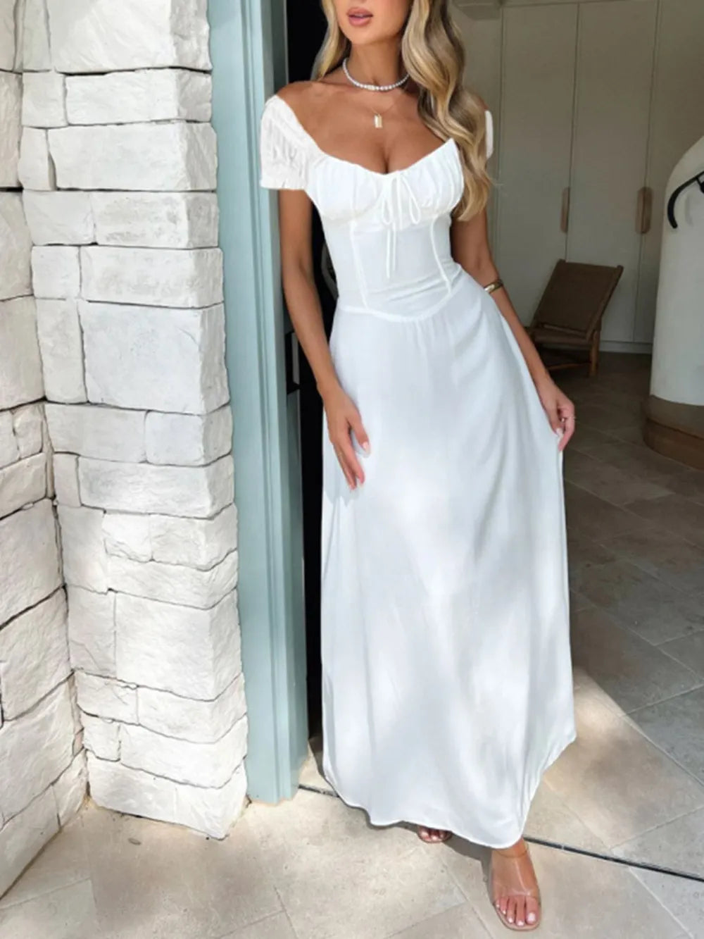Oshun Sweetheart Neck Short Sleeve Maxi Dress — view 7