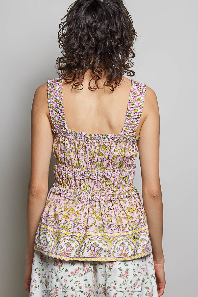 Parvati Smocked Printed Square Neck Peplum Tank with Ruffle Trim — view 4