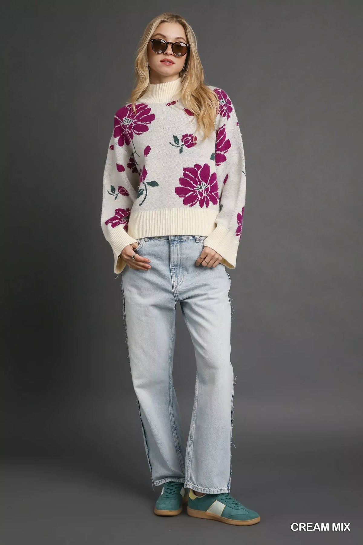 Vesta Umgee Floral Patterned Mock Neck Sweater — view 4