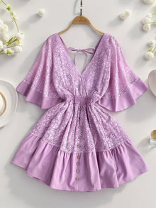 Selene Ruffle Hem Tie Back Lace Mini Dress — thumbnail 10