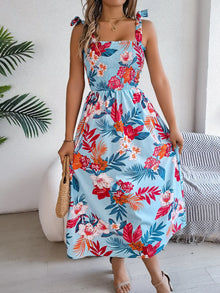 Persephone Smocked Floral Tie Shoulder Midi Dress — thumbnail 3