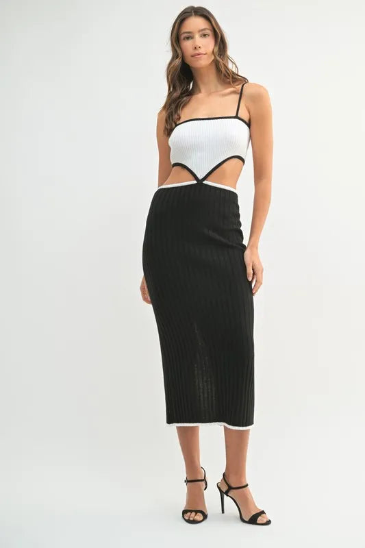 Kali Ribbed Knit Color Block Cutout Midi Dress — view 3