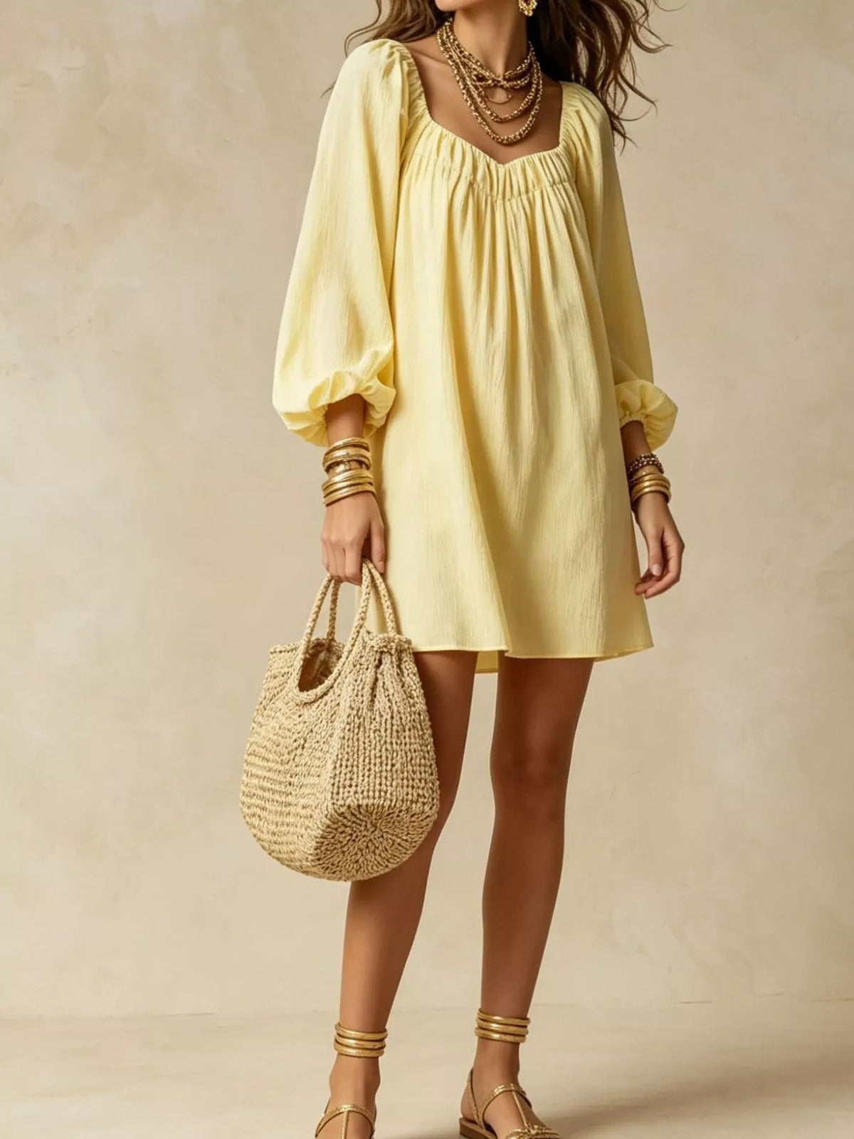 Oshun Flowy Balloon Sleeve Mini Dress — view 4
