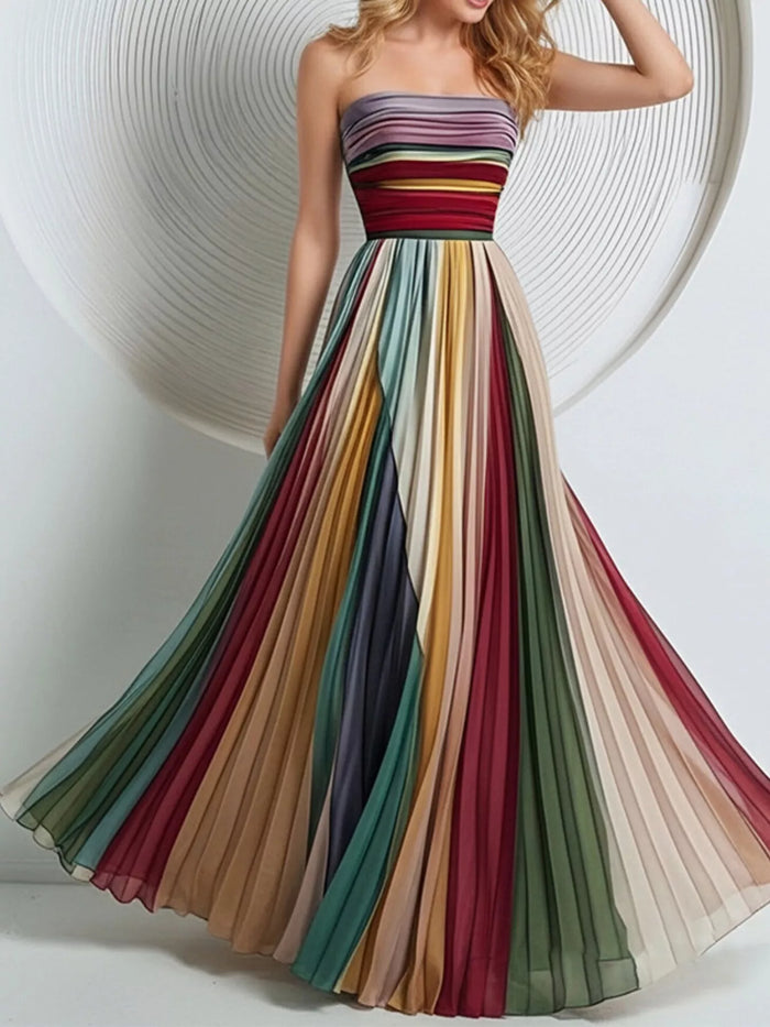 Maat Striped Pleated Tube Maxi Dress