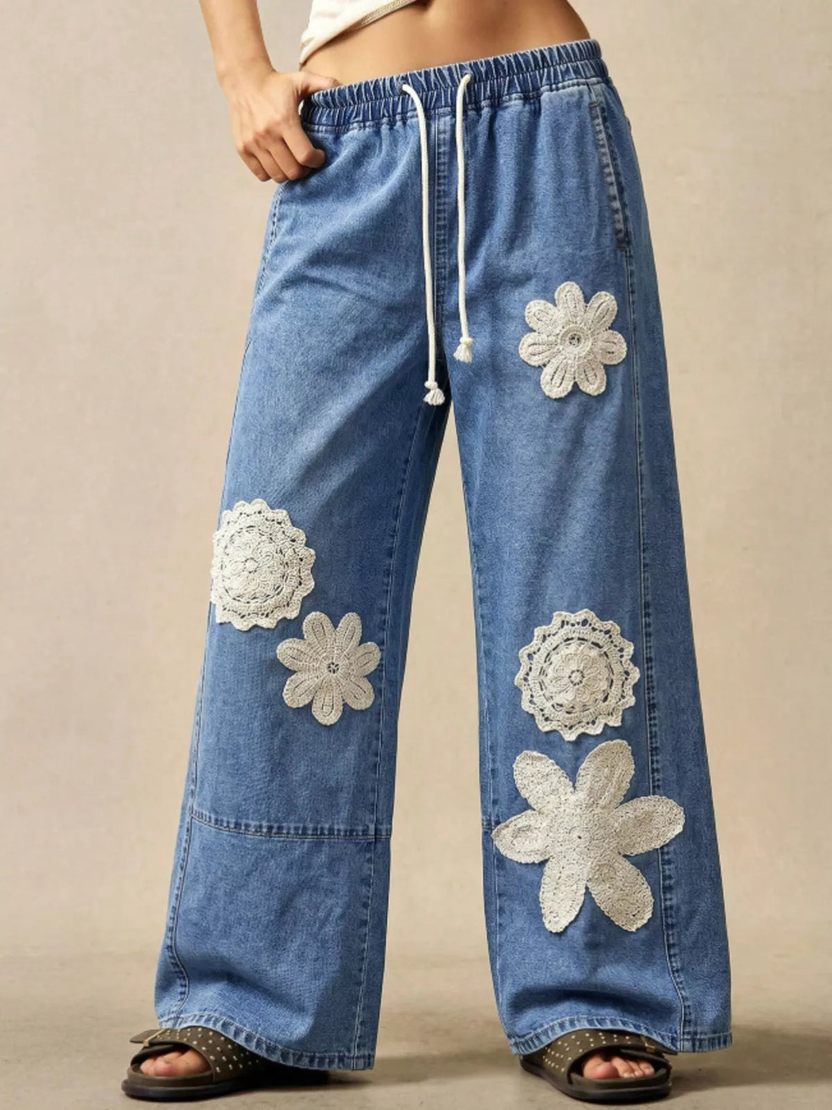 Artemis Wide-Leg Drawstring Jeans — view 5