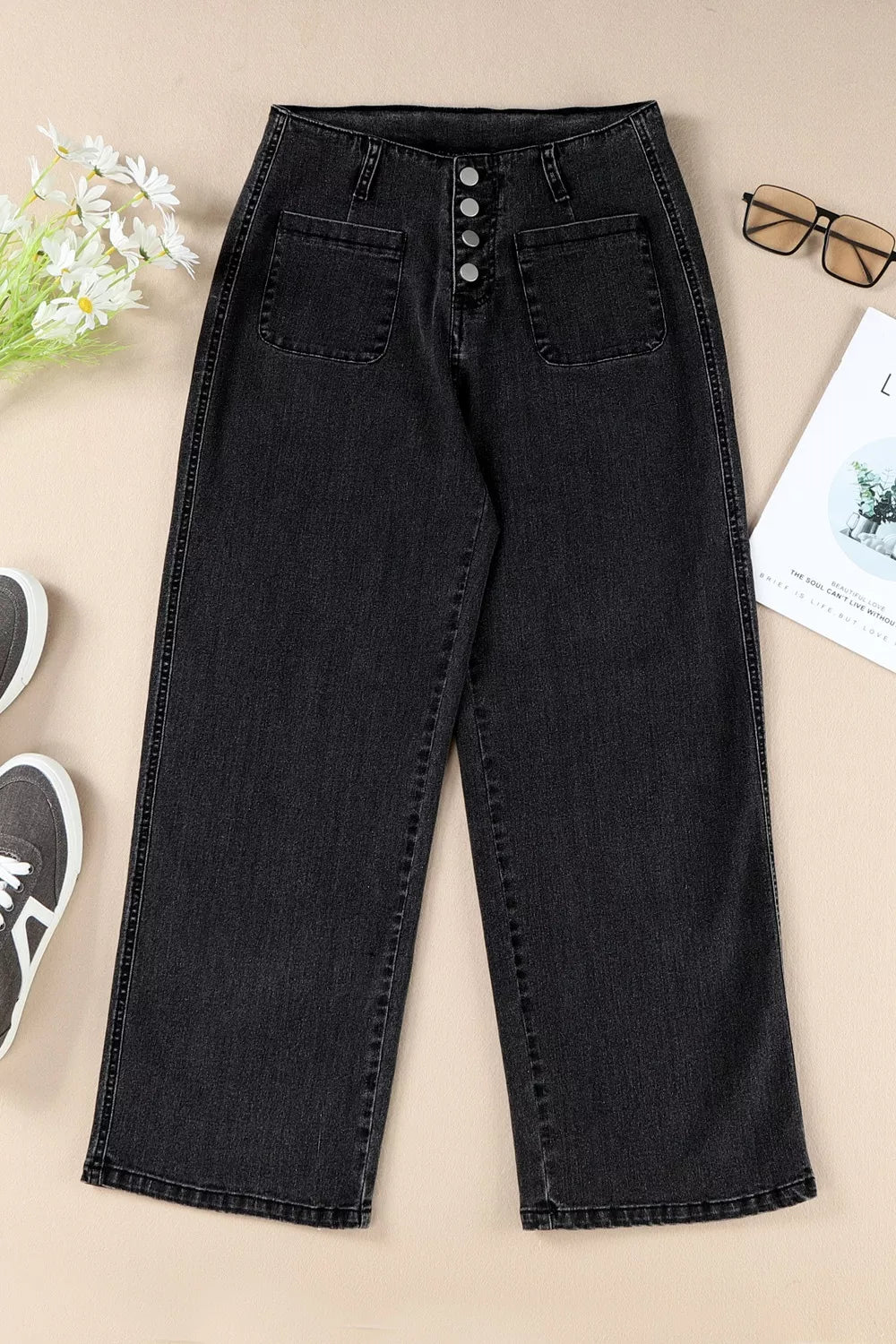 Artemis High-Waisted Button-Fly Wide-Leg Jeans — view 9