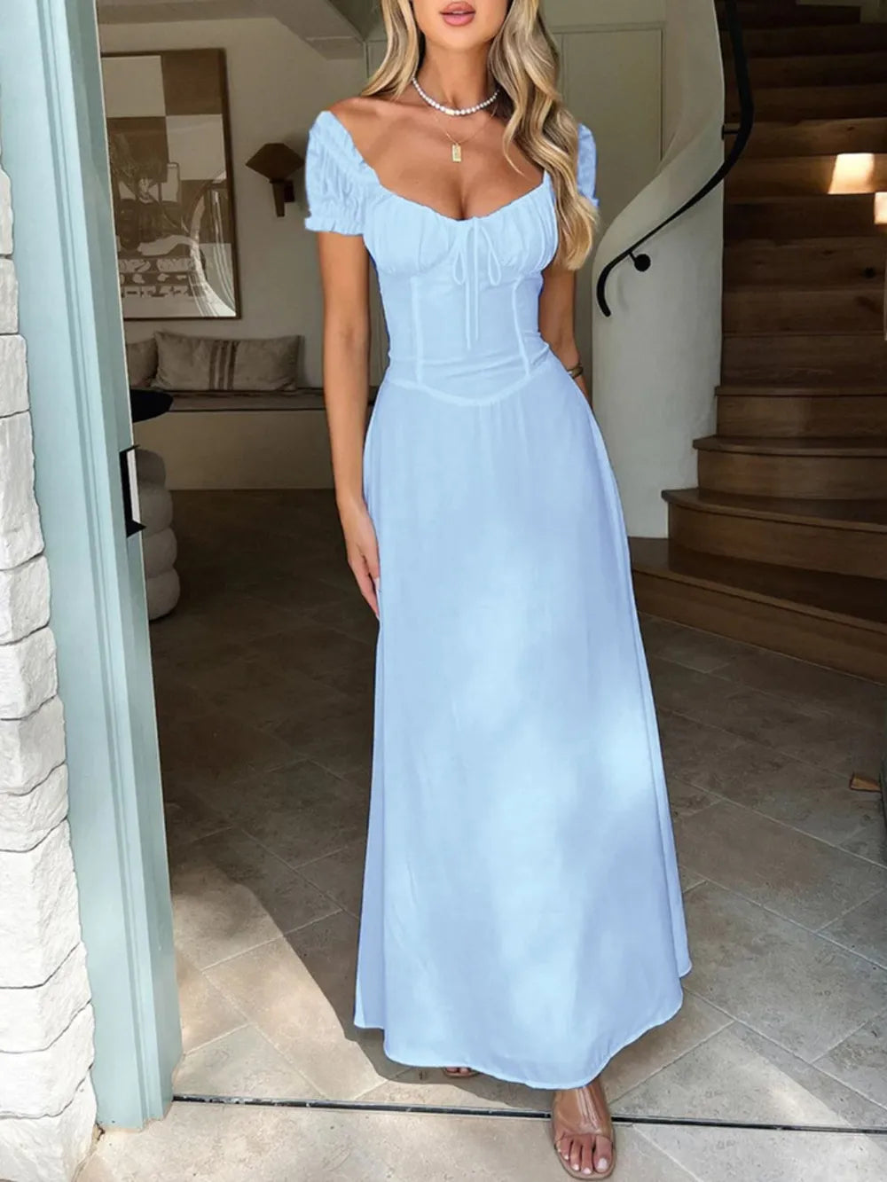 Oshun Sweetheart Neck Short Sleeve Maxi Dress — view 13