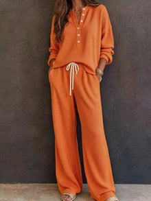 Selene Waffle Knit Henley Top and Wide Leg Pants Set — thumbnail 16
