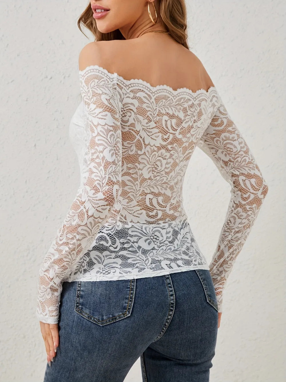 Morrigan Off-Shoulder Long Sleeve Lace Top — view 9