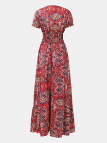 Pele Smocked Printed V-Neck Short Sleeve Dress — thumbnail 5