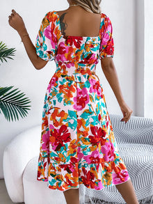 Venus Ruffled Hem Smocked Floral Short Sleeve Midi Dress — thumbnail 4