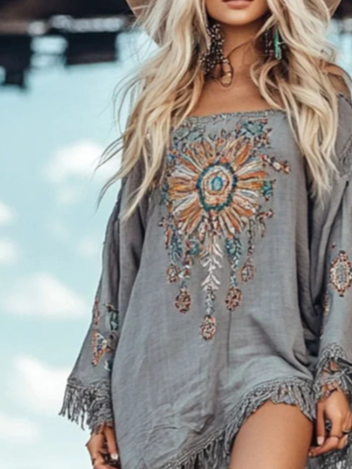 Rhiannon Fringe Hem Long Sleeve Mini Dress — view 2
