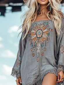 Rhiannon Fringe Hem Long Sleeve Mini Dress — thumbnail 2