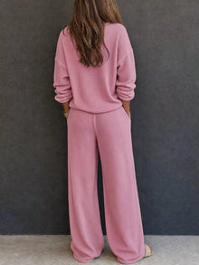 Selene Waffle Knit Henley Top and Wide Leg Pants Set — thumbnail 6