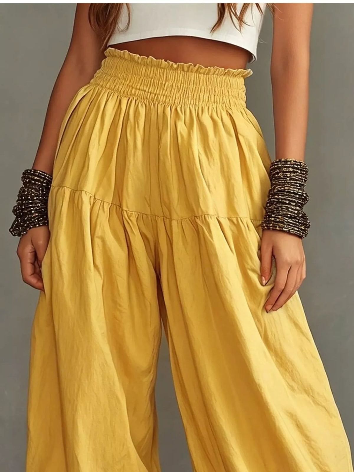Bastet Smocked Ruffle Hem Wide Leg Pants — view 9