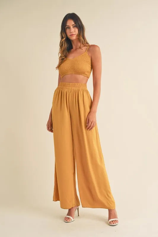 Oshun Smocked Bralette Crop Top and Wide Leg Pants Set — view 1