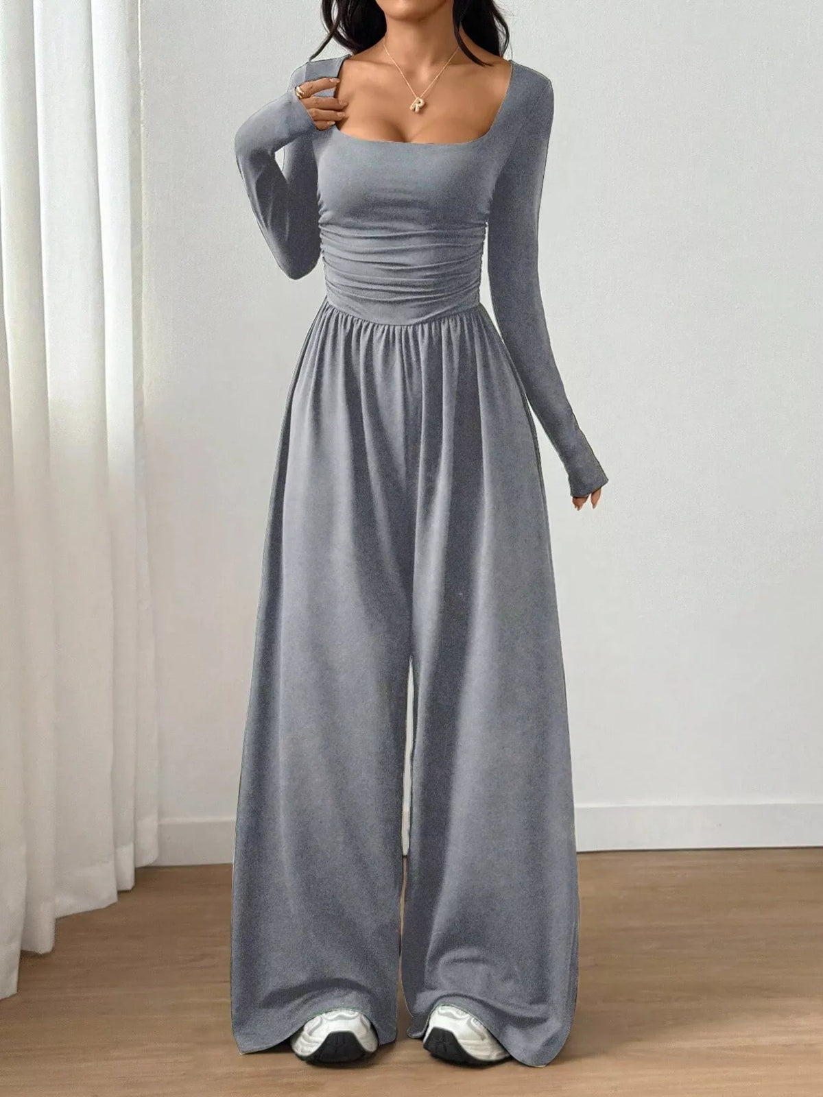 Bastet Ruched Square Neck Wide-Leg Jumpsuit — view 7