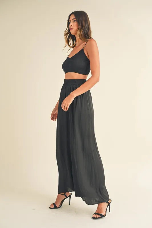 Rhiannon Smocked Bralette Crop Top and Wide Leg Pants Set — view 3
