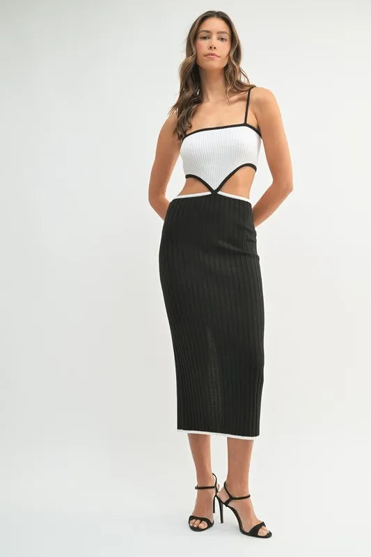 Kali Ribbed Knit Color Block Cutout Midi Dress — view 2