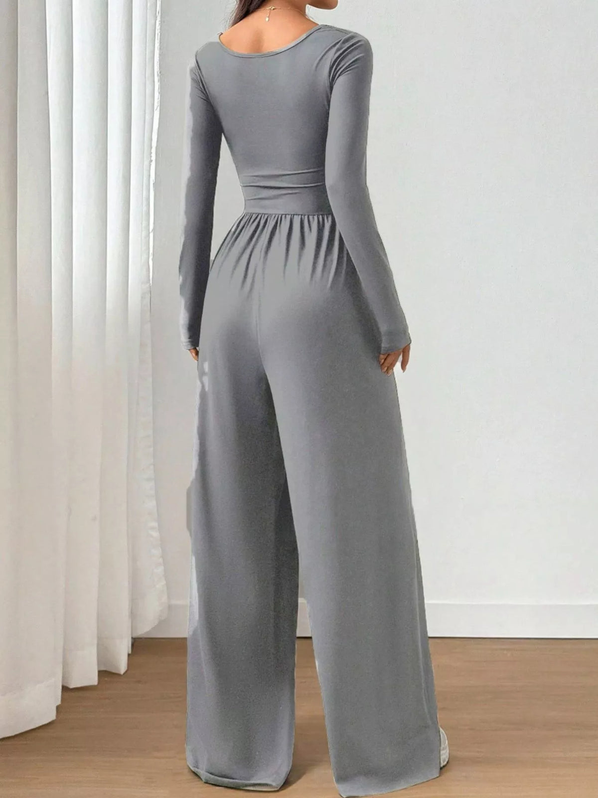 Bastet Ruched Square Neck Wide-Leg Jumpsuit — view 9
