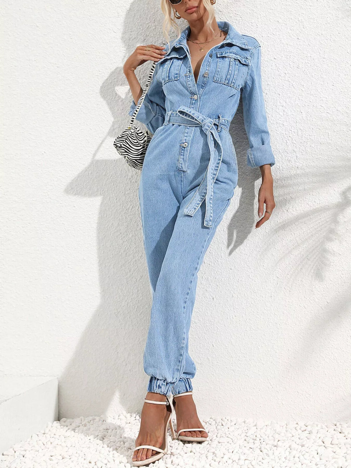 Hera Button Front Belt Denim Jumpsuit — view 1