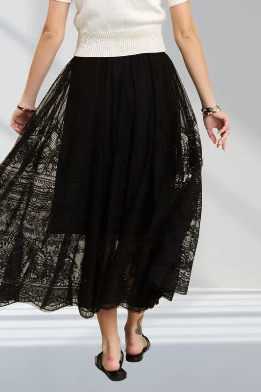 Rhiannon Elastic Waist Raw Hem Lace Maxi Skirt — view 2