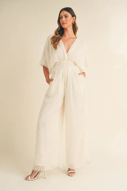 Hera Fluffy Deep V Neck Wide Leg Jumpsuit — view 2