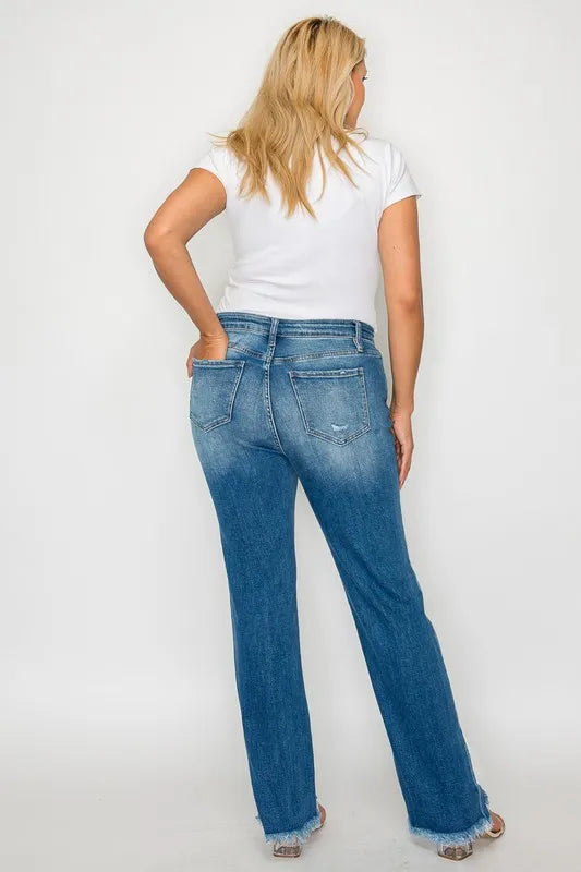 Artemis Raw Hem Distressed Mid Rise Straight Jeans — view 13
