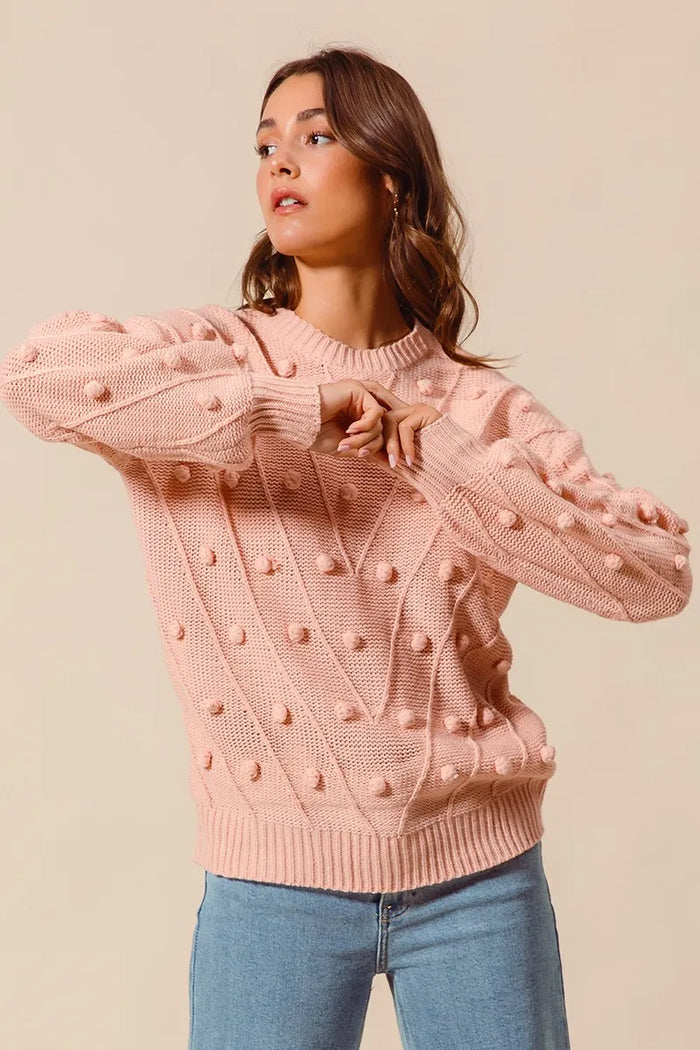 Vesta Pom Pom Textured Knit Sweater Top