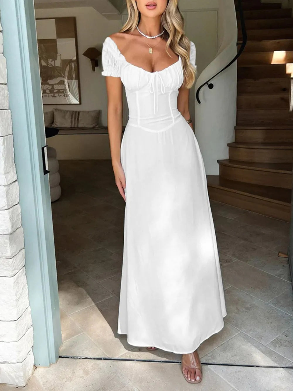 Oshun Sweetheart Neck Short Sleeve Maxi Dress — view 6