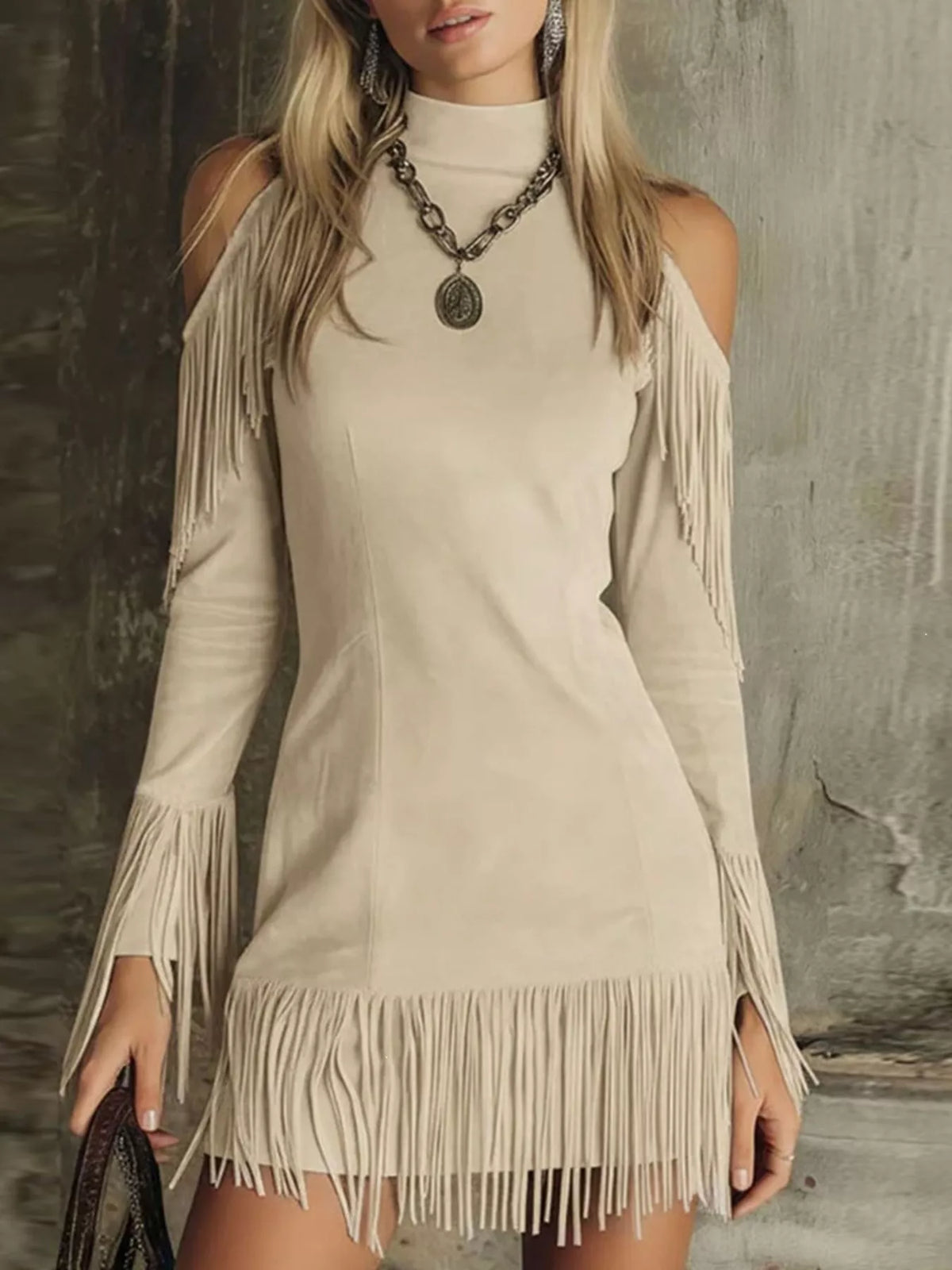 Rhiannon Fringed Cold Shoulder Mini Dress — view 3