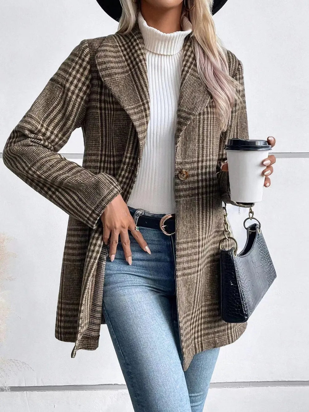 Durga Plaid Collared Neck Long Sleeve Jacket — view 5