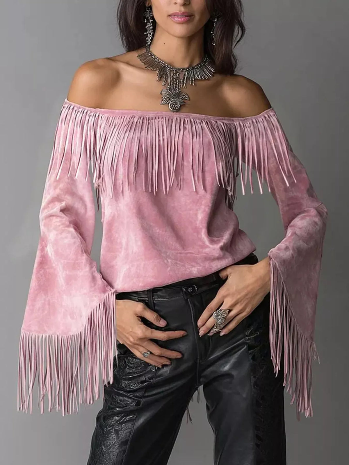 Freya Fringed Off-Shoulder T-Shirt — view 7
