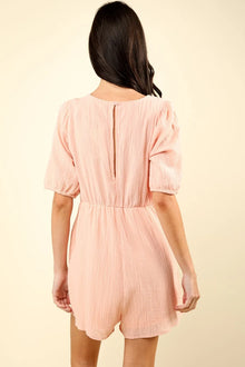 Venus Lace Detail Puff Sleeve Romper with Pockets — thumbnail 2