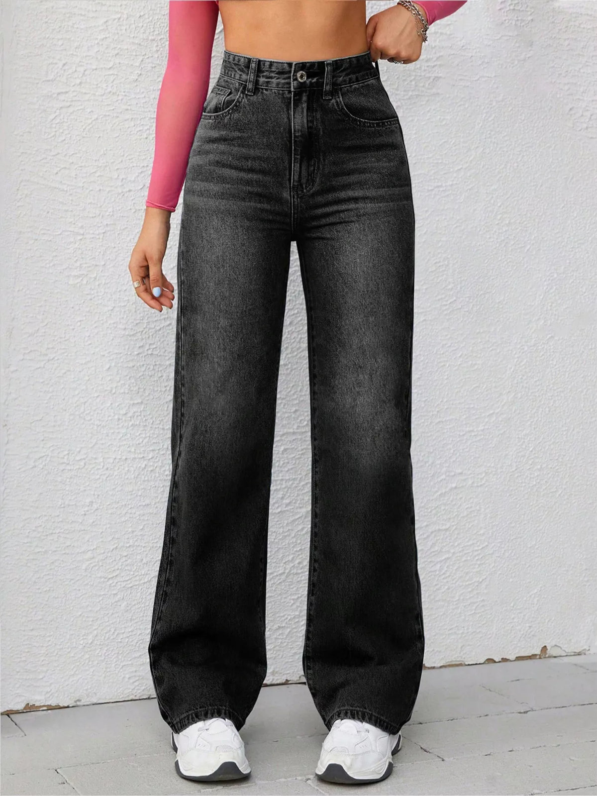 Artemis High-Waisted Wide-Leg Washed Jeans — view 4