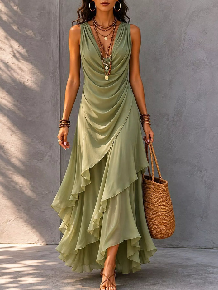 Ishtar Sleeveless Layered Ruffle Hem Maxi Dress