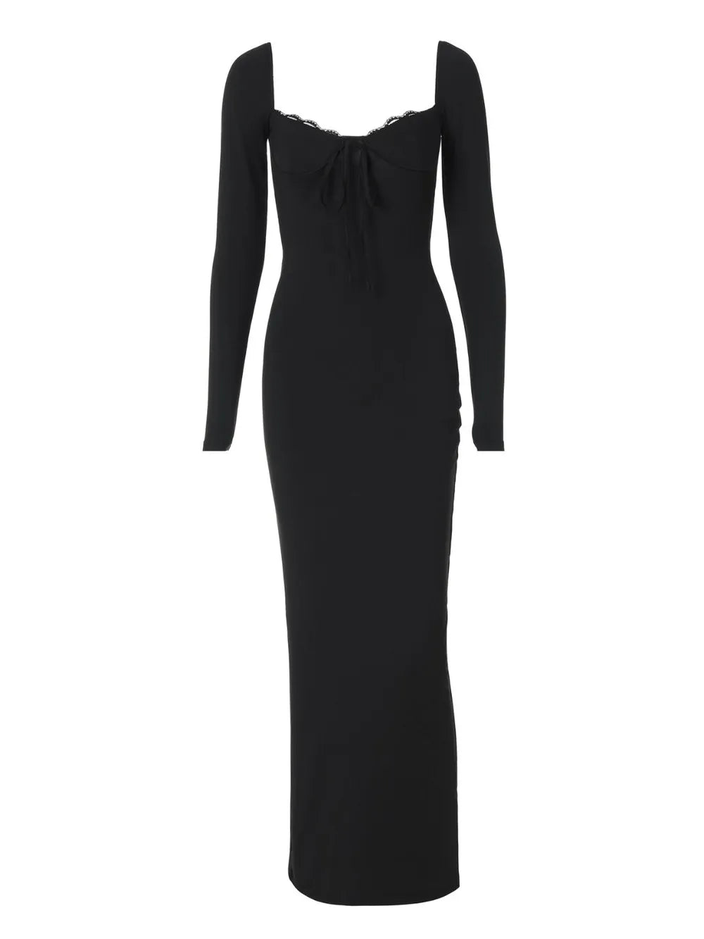 Morrigan Slit Lace Detail Sweetheart Neck Long Sleeve Maxi Dress — view 8