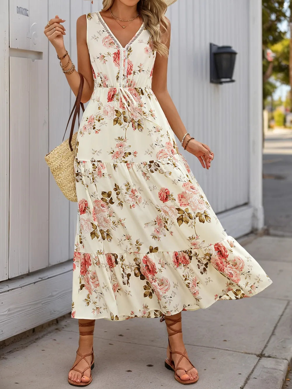 Nike Printed Ruffled Hem V-Neck Sleeveless Dress — view 5